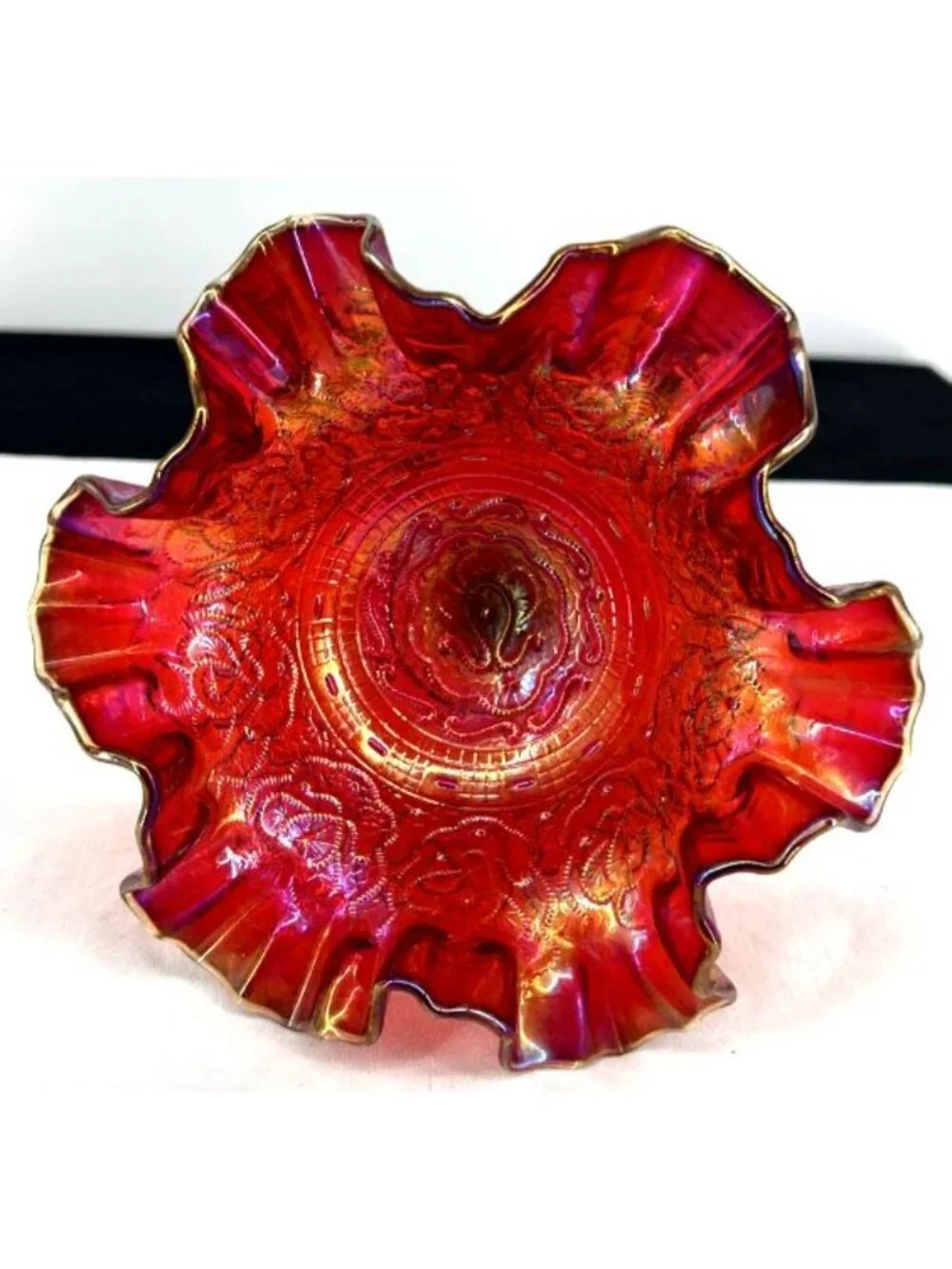 Fenton Persian Medallion Compote Candy Dish Red 6.5